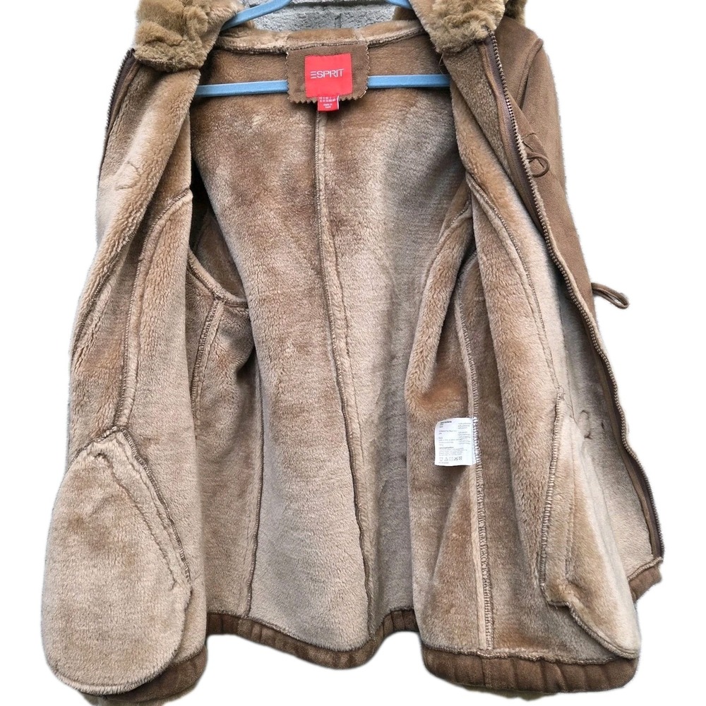 Vintage Y2K Esprit Faux Suede Shearling Coat Women's XL  Jacket NWOT 2000s - Picture 9 of 12